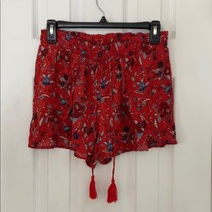 red floral flowy shorts